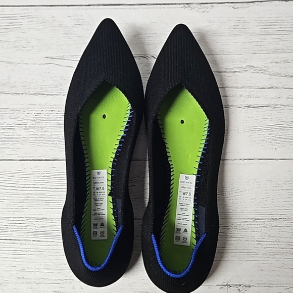 Rothys The point black pointed toe flats blue edges women's size 7.5 - Picture 3 of 11